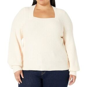 Madewell Plus Melwood Square-Neck Ribbed Sweater Coziest Yarn Antique Cream 3X